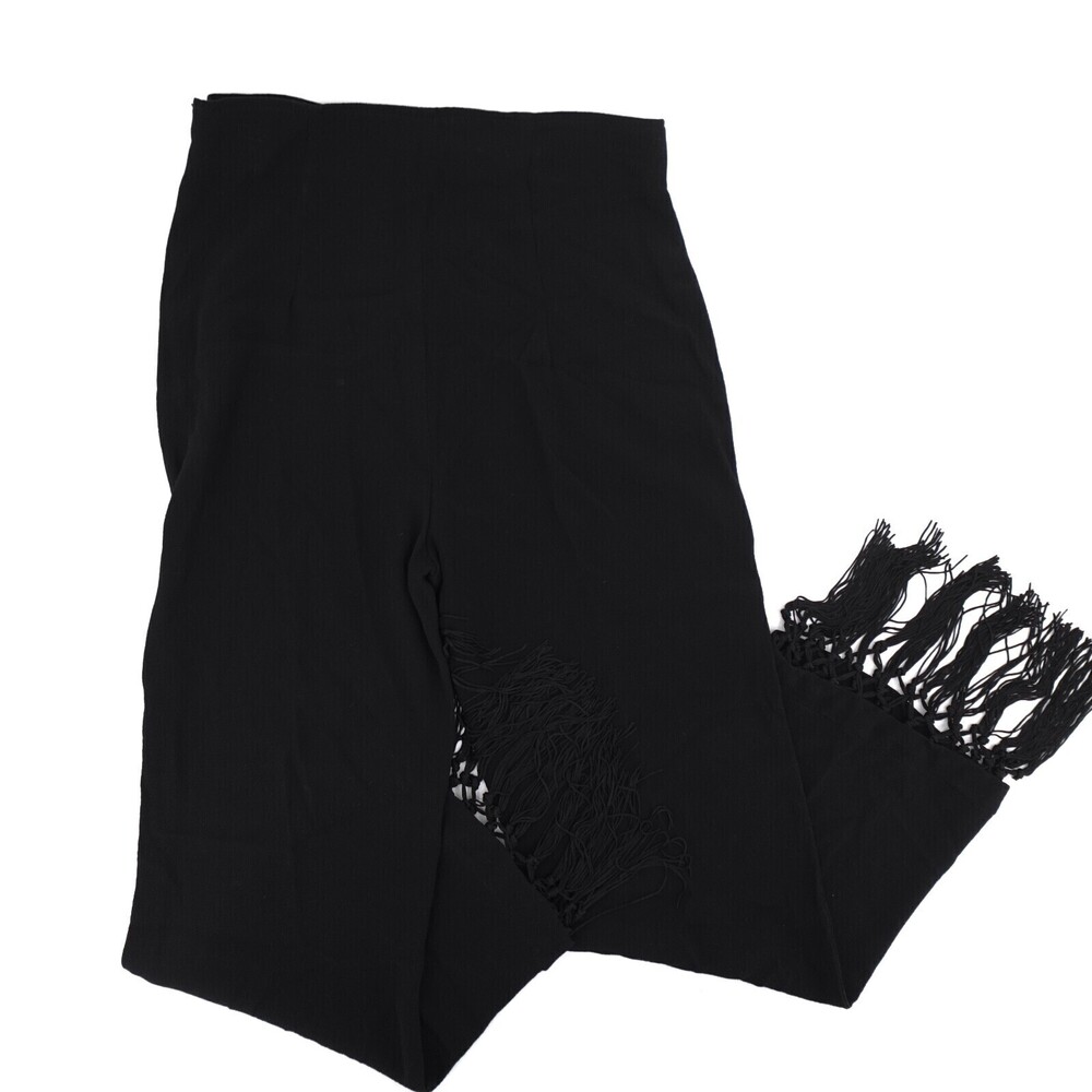Flynn Skye Pants Women Medium Black Fringe Hem High Rise Side Zip
